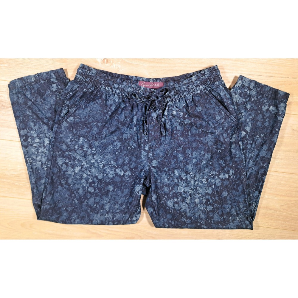 Gloria Vanderbilt Womens Blue Floral Acid Wash Pull On Jogger Pants L Large